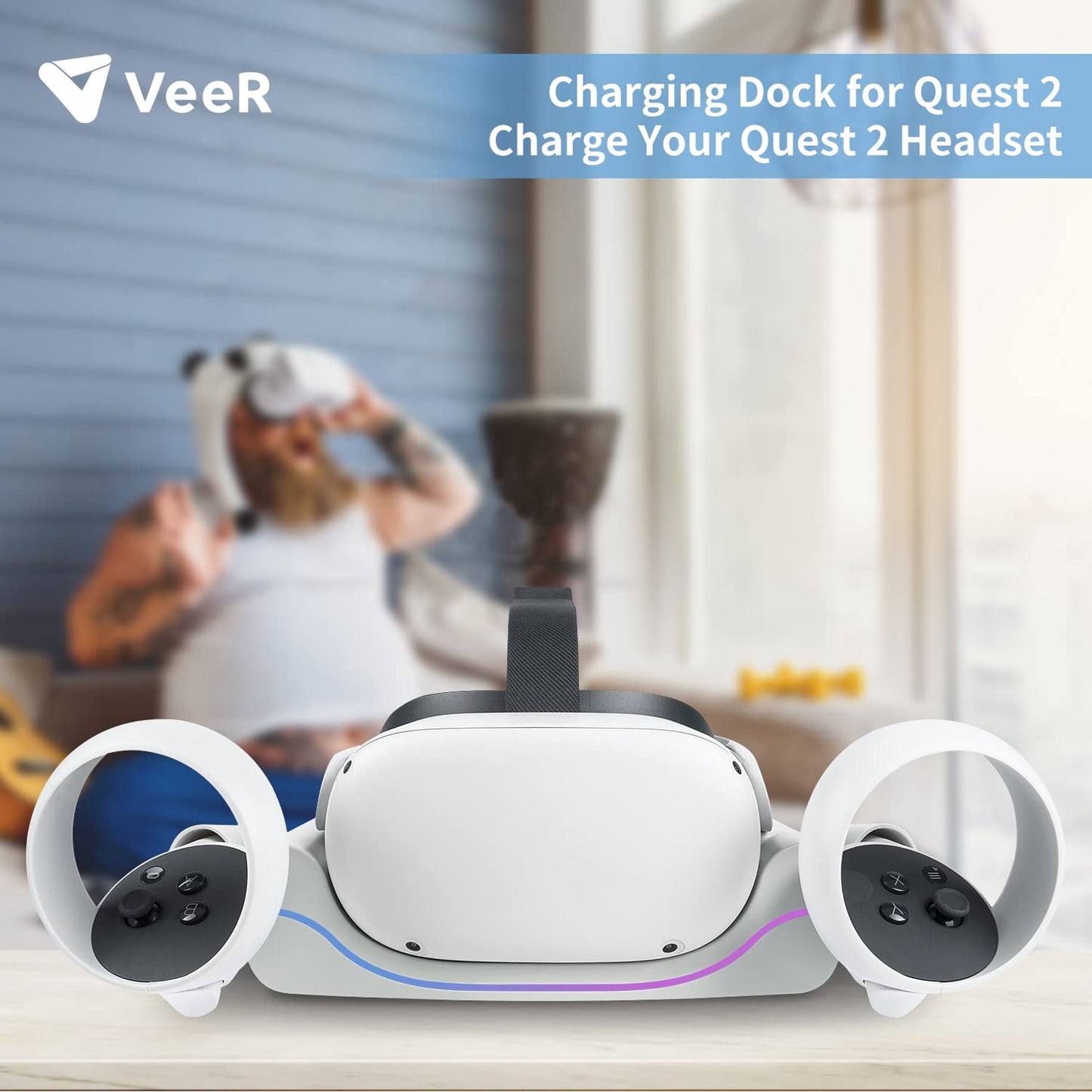 VeeR Quest 2 Charging Dock - VR Headset Stand, USB-C Wall Mount Charger, White, Model CD0809