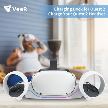 VeeR Quest 2 Charging Dock - VR Headset Stand, USB-C Wall Mount Charger, White, Model CD0809