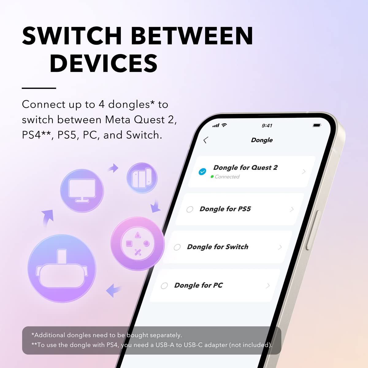 Soundcore VR P10 Dongle - 2.4GHz Wireless USB-C for Meta Quest 2, PS4, PS5, PC, Switch, Low Latency, White