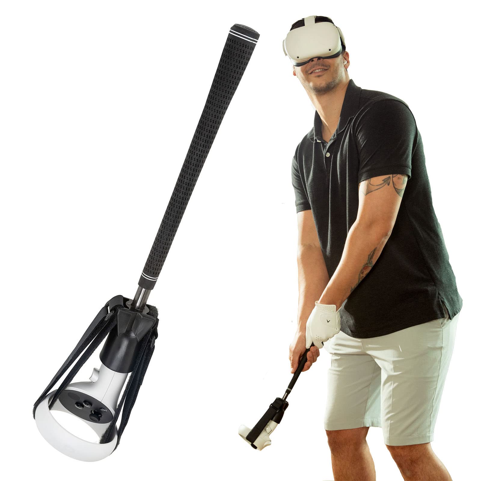 GimmeVR VR Golf Club Handle Accessory Compatible with Oculus Quest 2 and Rift S  Realistic Grip Handle Attachment with Weighted Balance  Golfing Game Extension Adapter