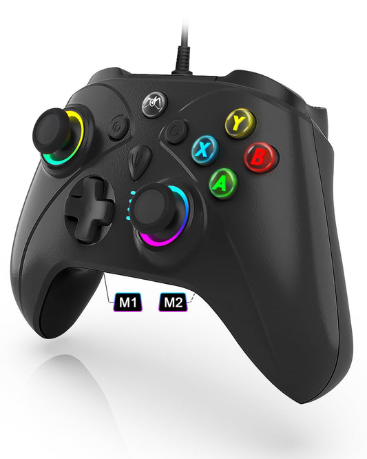 UGAME Wired Controller for Xbox Series X|S, Black Gamepad works with Xbox One/PS4/Switch/PC with RGB Lighting, Turbo, Back Paddl