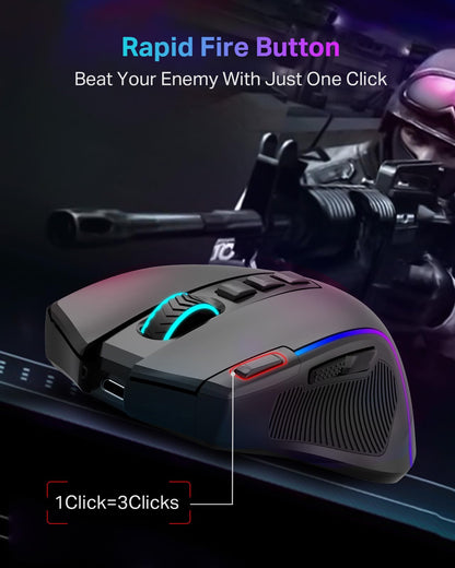 E-YOOSO x-11 PRO Gaming Mouse - Tri-Modes Wireless/Bluetooth/Wired, 8000 DPI, RGB Backlit, 9 Programmable Buttons, Black