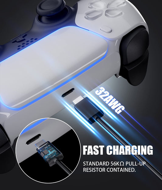 BERLAT USB C Charging Cable 6.6Ft Fast Charger for PS5 & Xbox Controllers - 2 Pack, Black