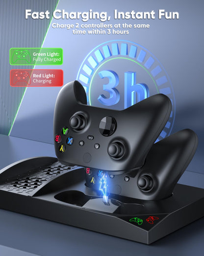 MENEEA Charger Stand with Cooling Fan for Xbox Series S, Vertical Dual Dock, 2 x 1400mAh Batteries, Black, Model PG-XBS013