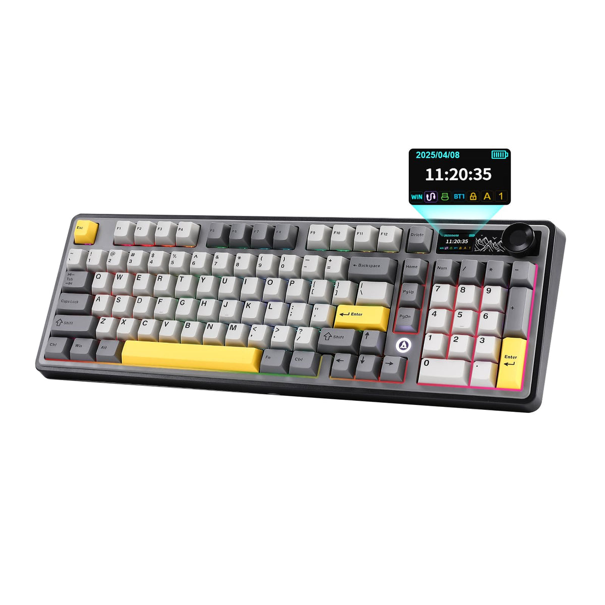 MIKIBY AJAZZ AK980 Wireless Keyboard with Smart Display & Knob 98% Mechanical Keyboard Tri-Mode BT/2.4G/USB-C  Hot Swappable  PBT Keycaps  with RGB Light for Win & Mac(Black Murad Switch)