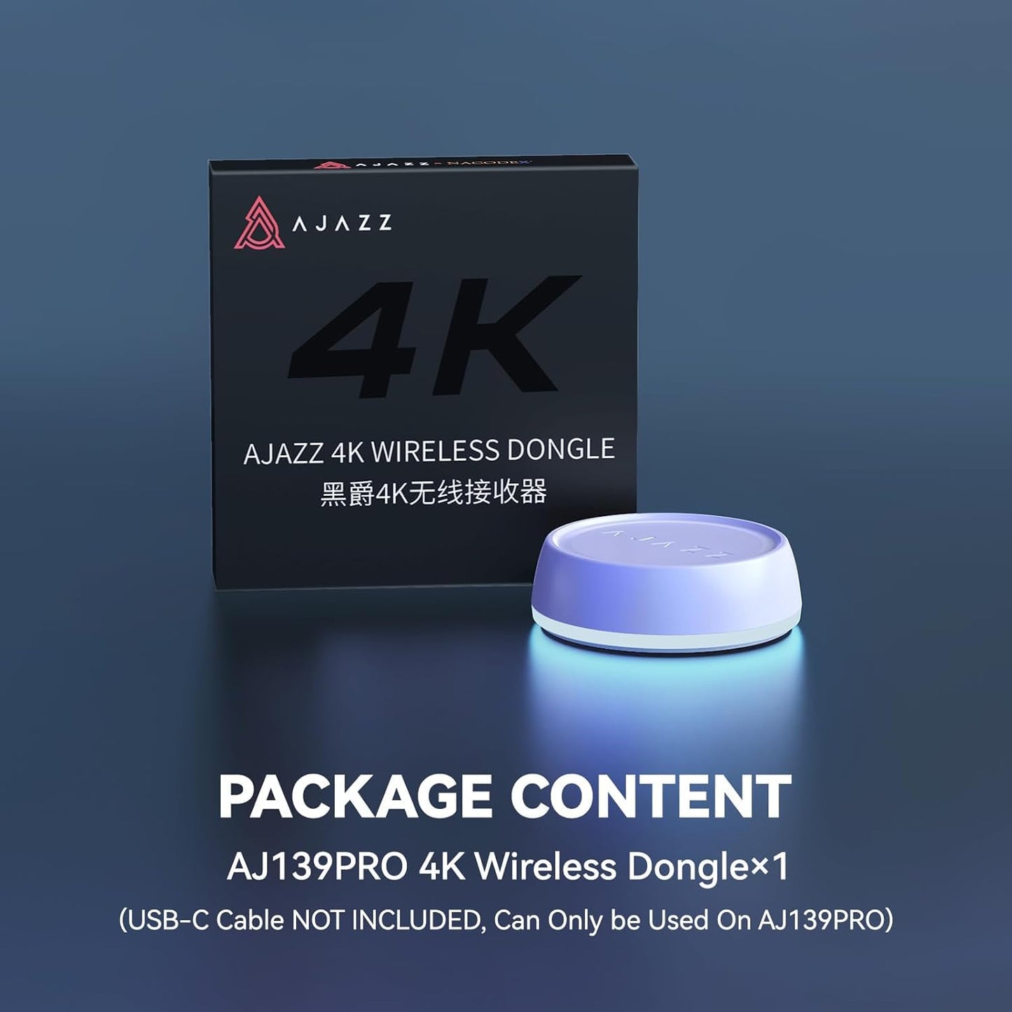 A.JAZZ 2.4GHz USB Receiver Dongle - Plug&Play Type C, 4K Polling Rate, Wireless AJ139Pro Dual Mode Mouse, White