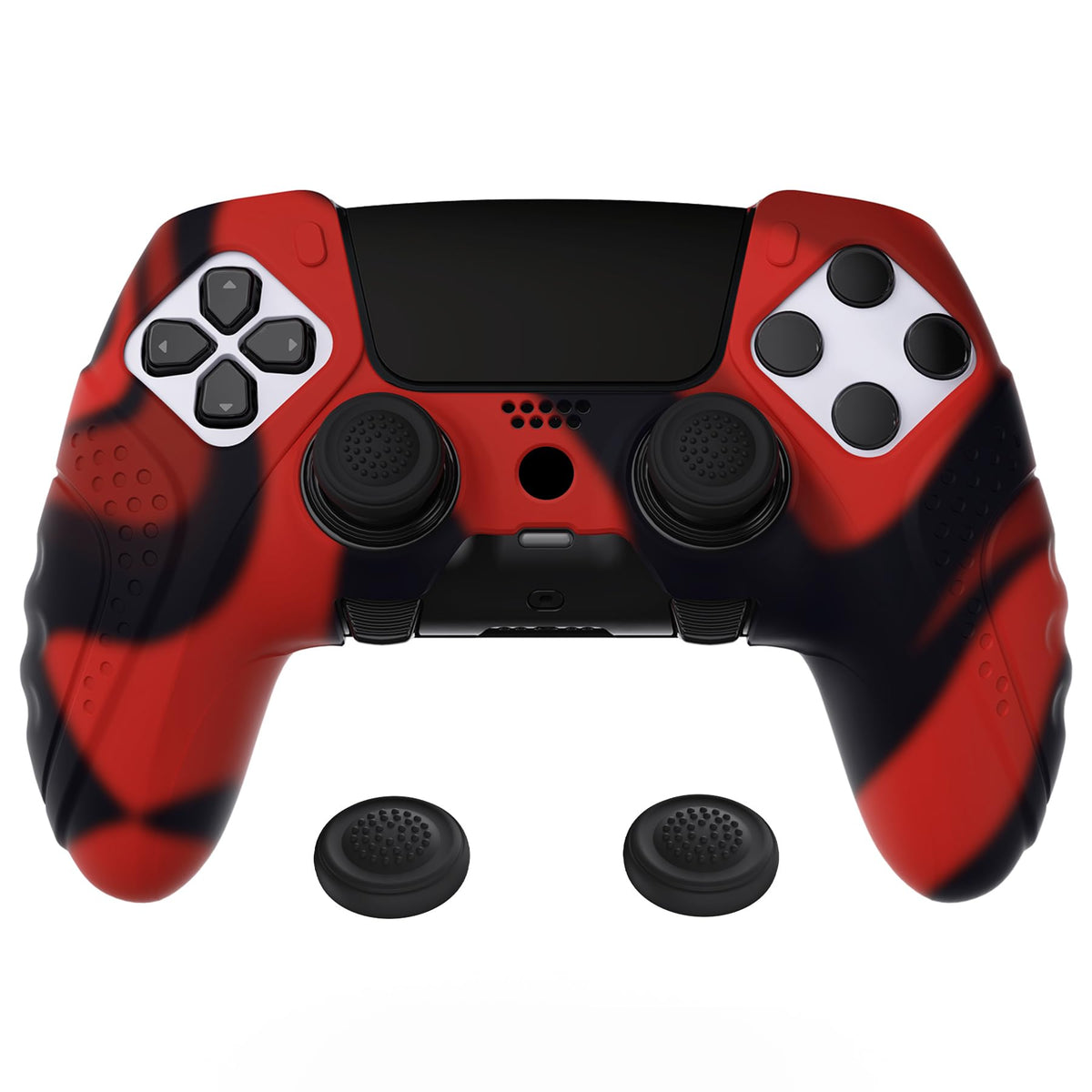 PlayVital Guardian Edition Anti-Slip Ergonomic Silicone Cover Case for ps5 Edge Controller  Soft Rubber Protector Skin for ps5 Edge Wireless Controller with Thumb Grip Caps - Red & Black