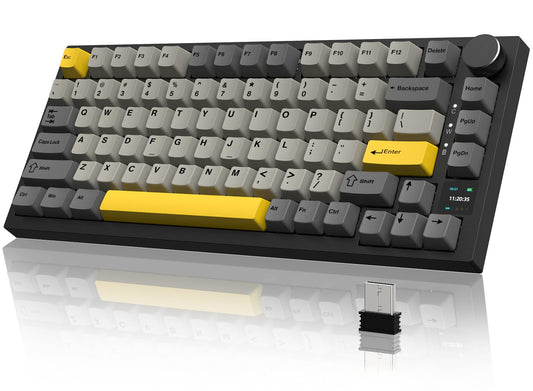 Attack Shark ajazz AK820 Pro Wireless Mechanical Gaming Keyboard Hot Swappable TFT Display & Knob RGB Backlit BT 5.1/2.4Ghz /Type-C Wired Gasket-Mounted Custom Keyboard for PC/Win(Black/Fish Switch)
