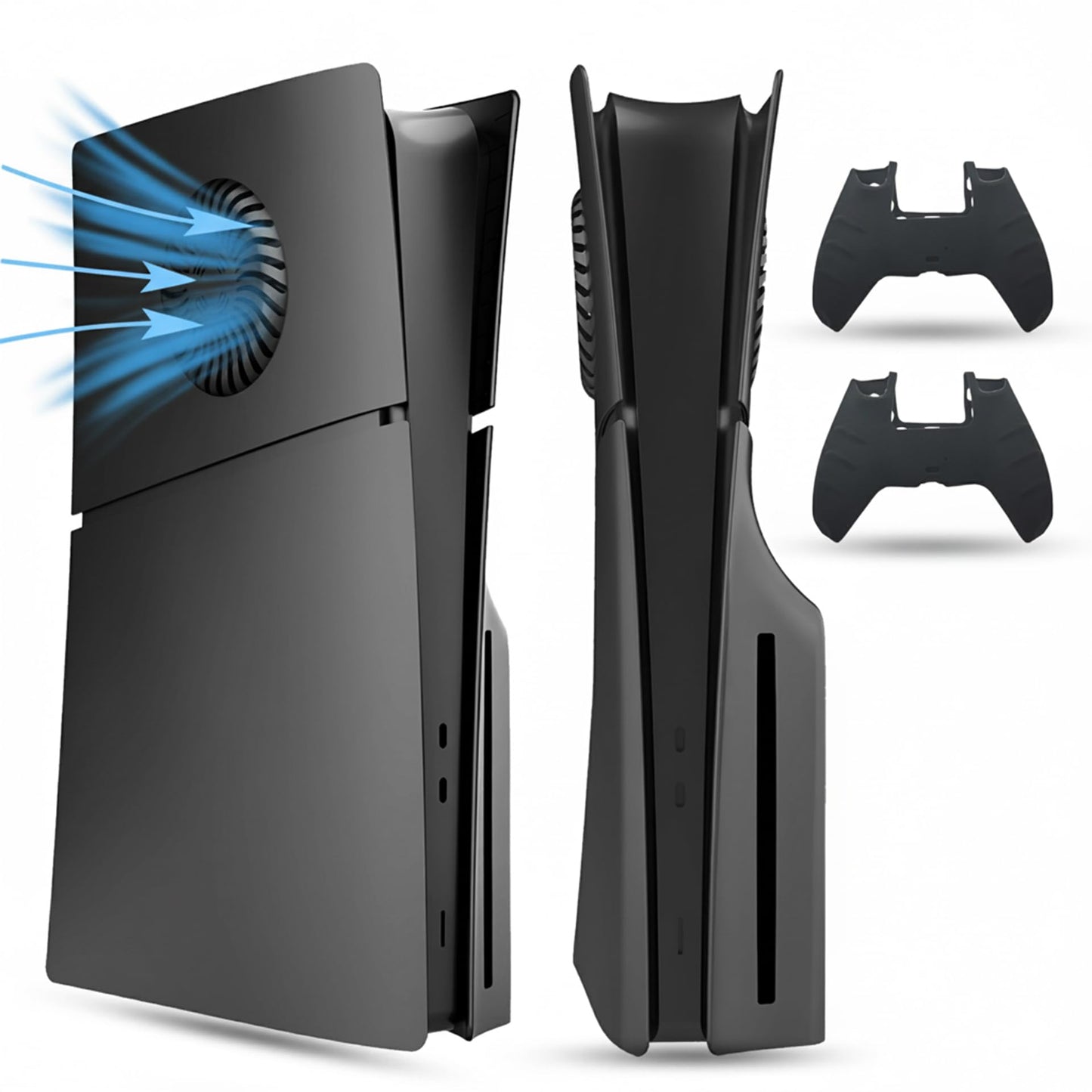 PEYANZ Faceplate Cover Compatible with PlayStation 5 Slim (Disc Edition) - Protective ABS Shell  Scratch-Resistant Matte Surface  Easy Installation  Includes 2 Silicone Covers (Black+)