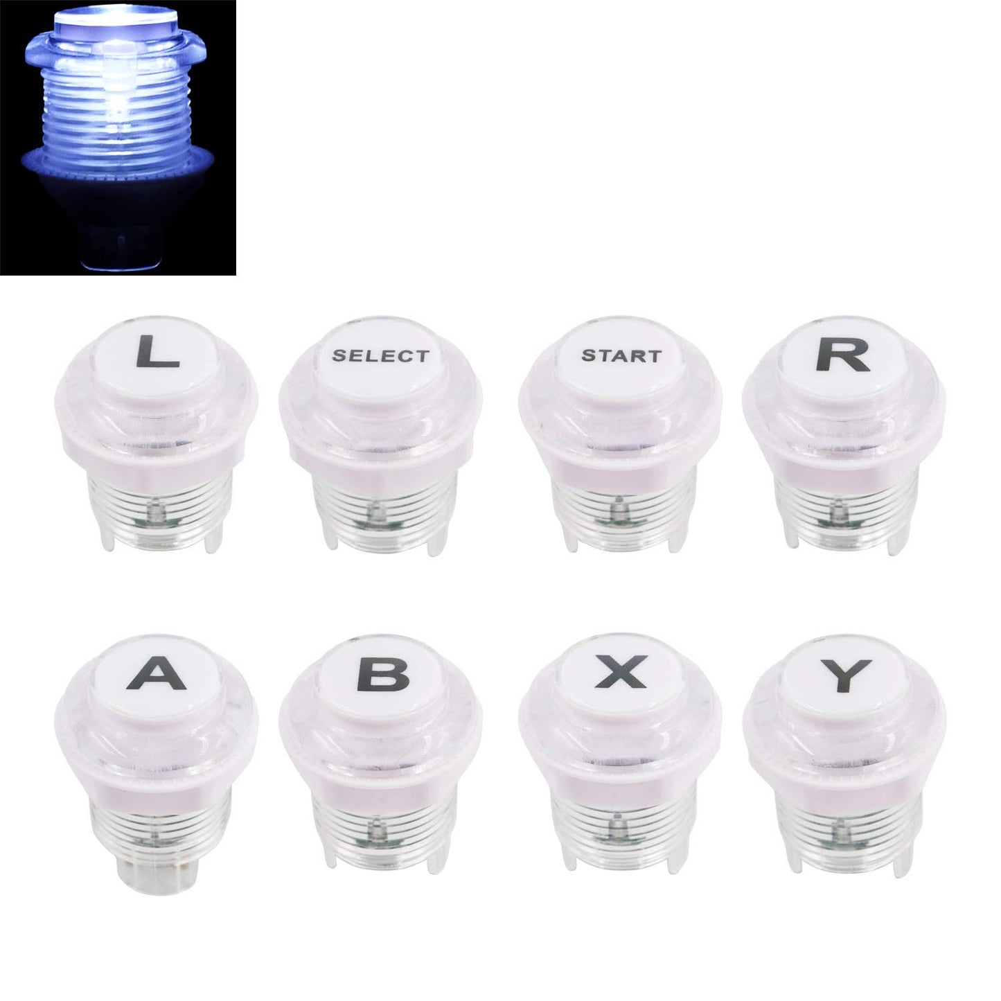 SJ@JX 8 PCS Arcade Game LED Push Buttons with Cherry MX Mechanical Keyboard Microswitch Logo X Y Start Select for PC MAME Raspberry Pi White