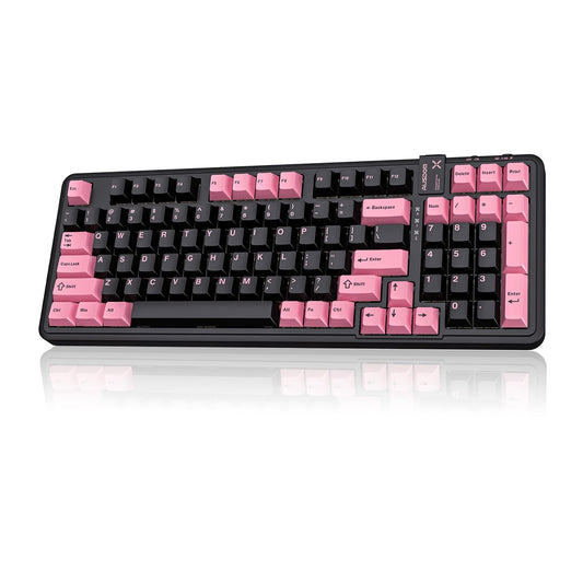 AUSDOM 98Pro Silent Wireless Mechanical Keyboard  Tri-Mode BT/2.4G/USB-C Hot Swappable Custom Quiet Keyboard with Backlit  Gasket Structure  PBT Keycaps Pre-lubed Tactile Switches(Black & Pink-Silent)