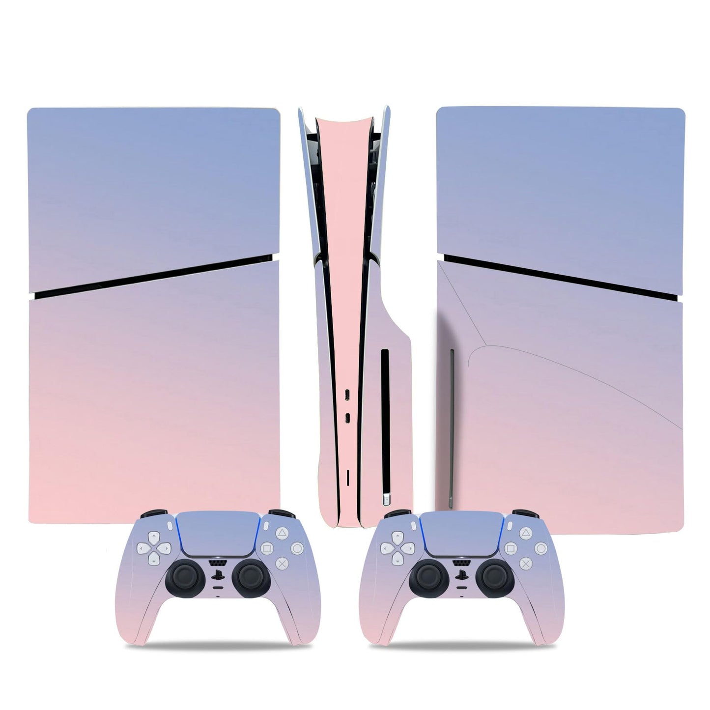 Skin Sticker Compatible with PS5 Slim Disc Console, Vinyl Decal Protective Cover for Wireless Controller (Pink Blue)