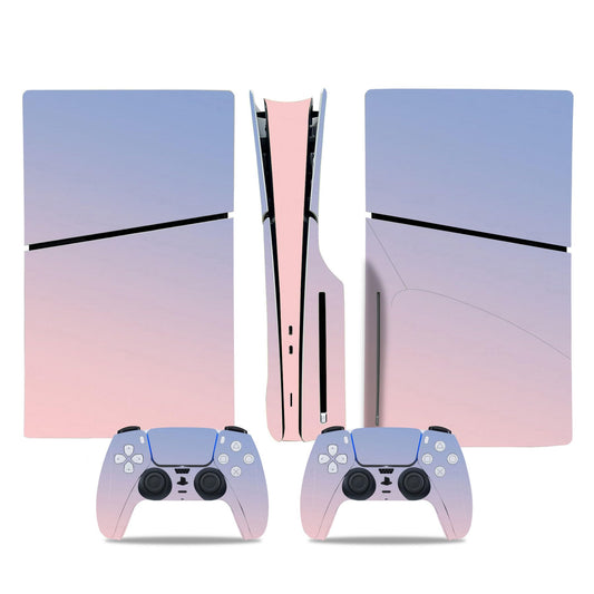 Skin Sticker Compatible with PS5 Slim Disc Console, Vinyl Decal Protective Cover for Wireless Controller (Pink Blue)