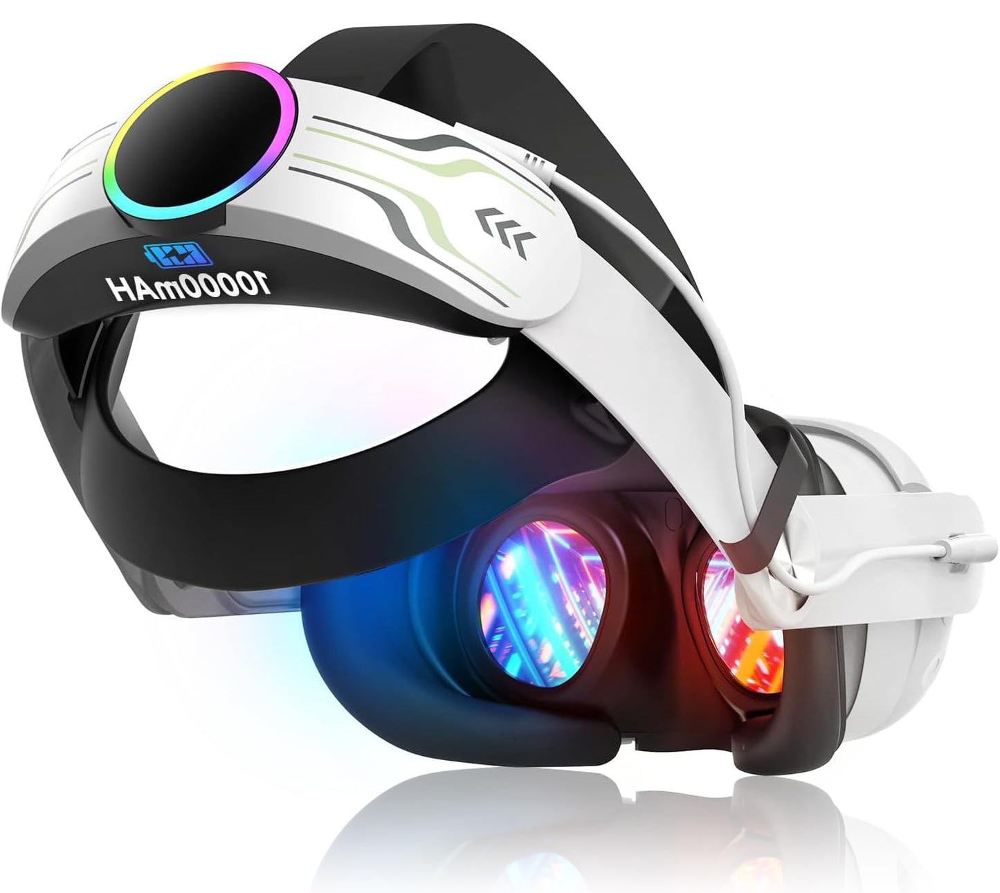 RGB Head Strap for Oculus/Meta Quest 3/3s Head Strap with Battery 10000mAh Pack for Extended 8 Hrs of Playtime  Fast Charging VR Power  Adjustable Elite Strap Enhanced Support and Balance in VR