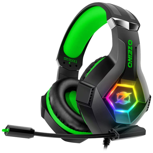 Ozeino Gaming Headset for PC  Ps4  Ps5  Xbox Headset with 7.1 Surround Sound  Gaming Headphones with Noise Cancelling Mic RGB Light Over Ear Headphones for Xbox Series X/S  Switch-Green