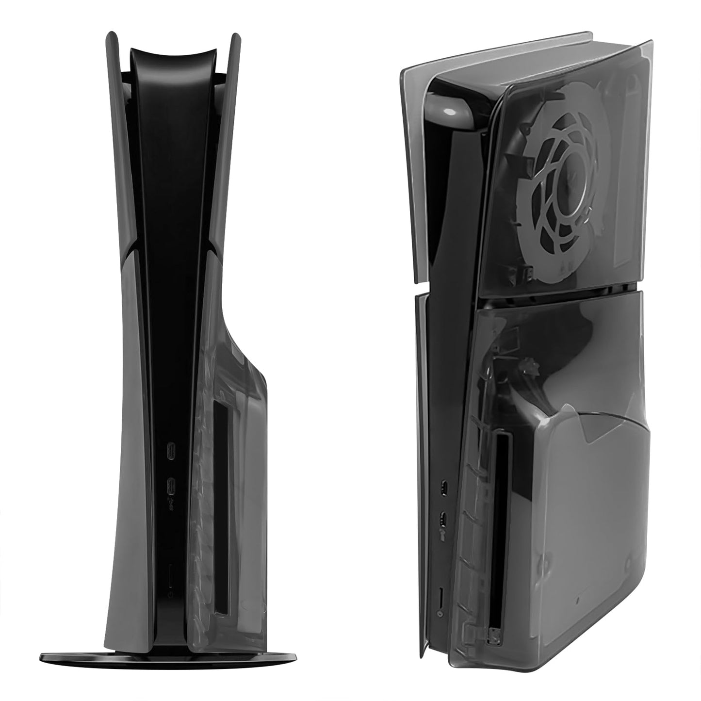 Geekria Transparent Cover Plates Compatible with PS5/ Slim Disc Edition  Replacement Shell Gaming Accessories with Fan Vents  Hard Dustproof ABS Shell Side Panels (Transparent Black)