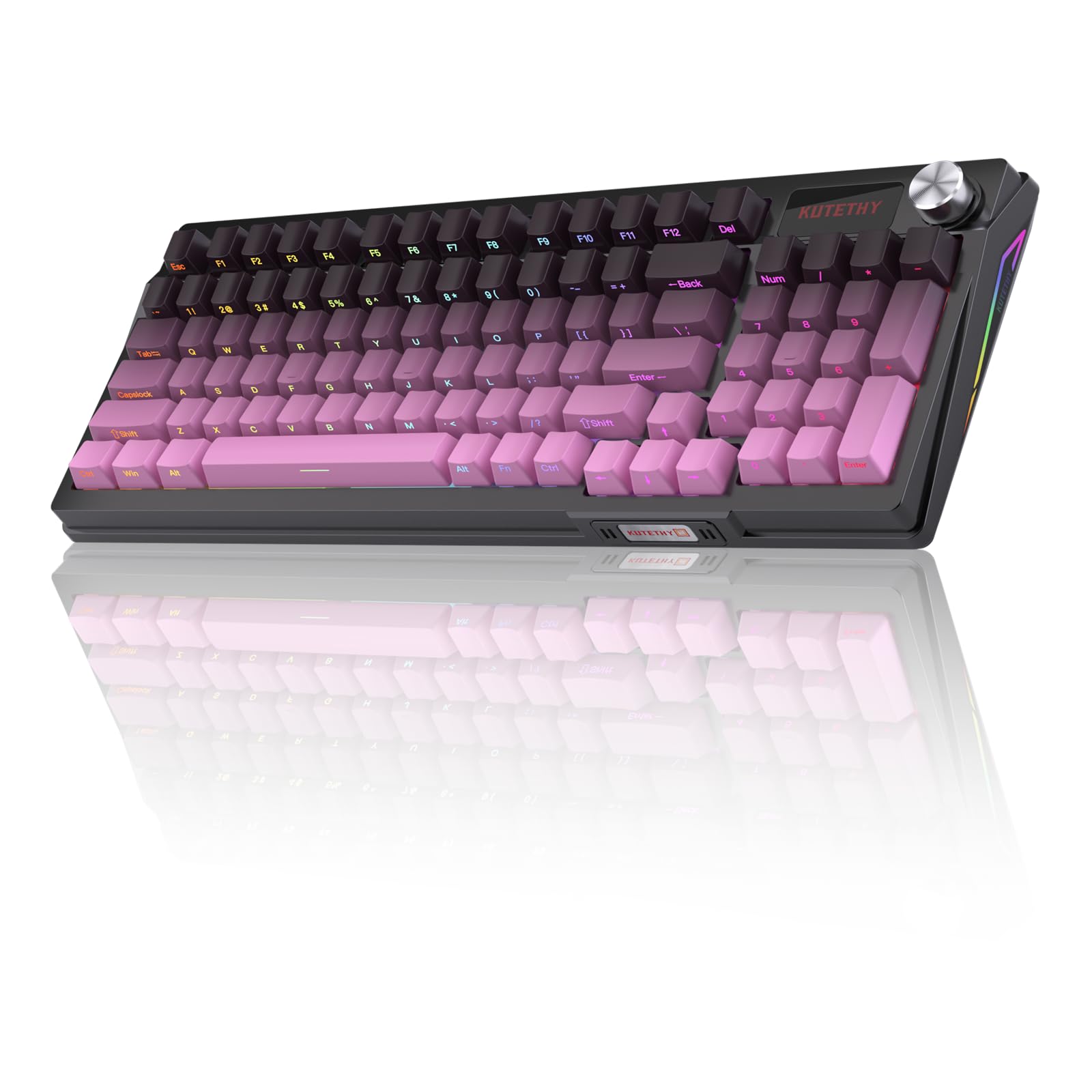 Kutethy KY95 98% Wireless Gasket RGB Gaming Keyboard 3-Modes 95 Keys Hot-Swap Mechanical Keyboard Dedicated Knob Control on-Screen Display Side Printed PBT Keycaps 5 Pin Linear Pre-lubed Coral Switch