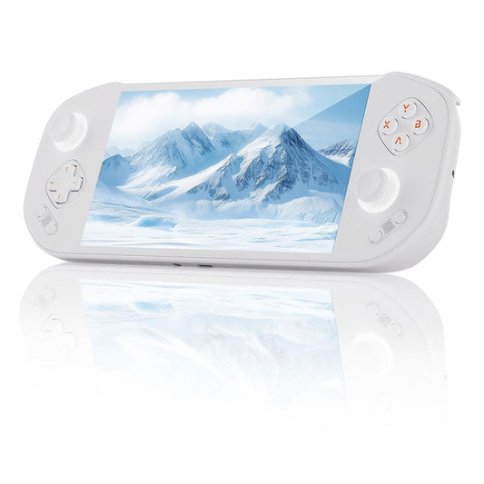 Mangmi Pocket Max Game Console 7 Inch OLED Android 13 System 8000mAh Battery Video Games Consoles with DDR4+128G TF Card and Wireless Networt Console Casual Game Console RGB Joystick/6-Axis(White)