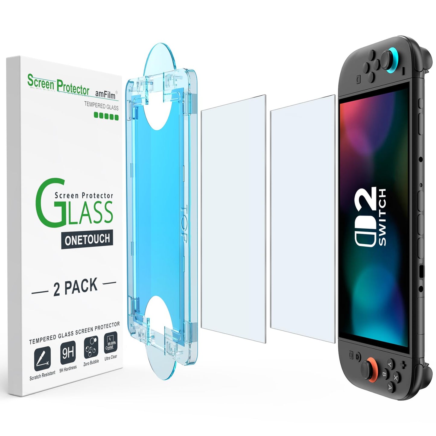 amFilm Auto-Alignment OneTouch for Nintendo Switch 2 Matte Finish Screen Protector 2025  Tempered Glass  30 Seconds Installation  Bubble Free  Anti Glare  Touch Sensitive  Anti Fingerprint [2 Pack]