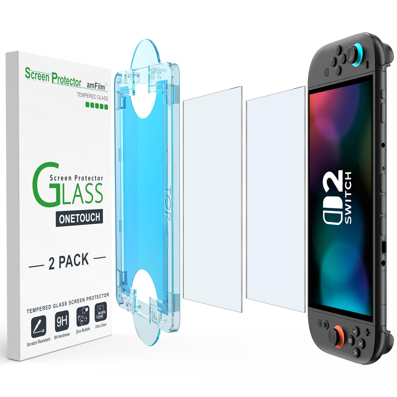amFilm Auto-Alignment OneTouch for Nintendo Switch 2 Matte Finish Screen Protector 2025  Tempered Glass  30 Seconds Installation  Bubble Free  Anti Glare  Touch Sensitive  Anti Fingerprint [2 Pack]