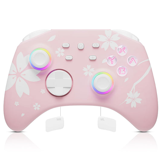 Mytrix Wireless Pro Controllers for Nintendo Switch  Windows PC iOS Android Steam/Steam Deck  Sakura Pink Bluetooth Controller with Programmable  Headphone Jack  Adjustable LED Light/Turbo/Vibration