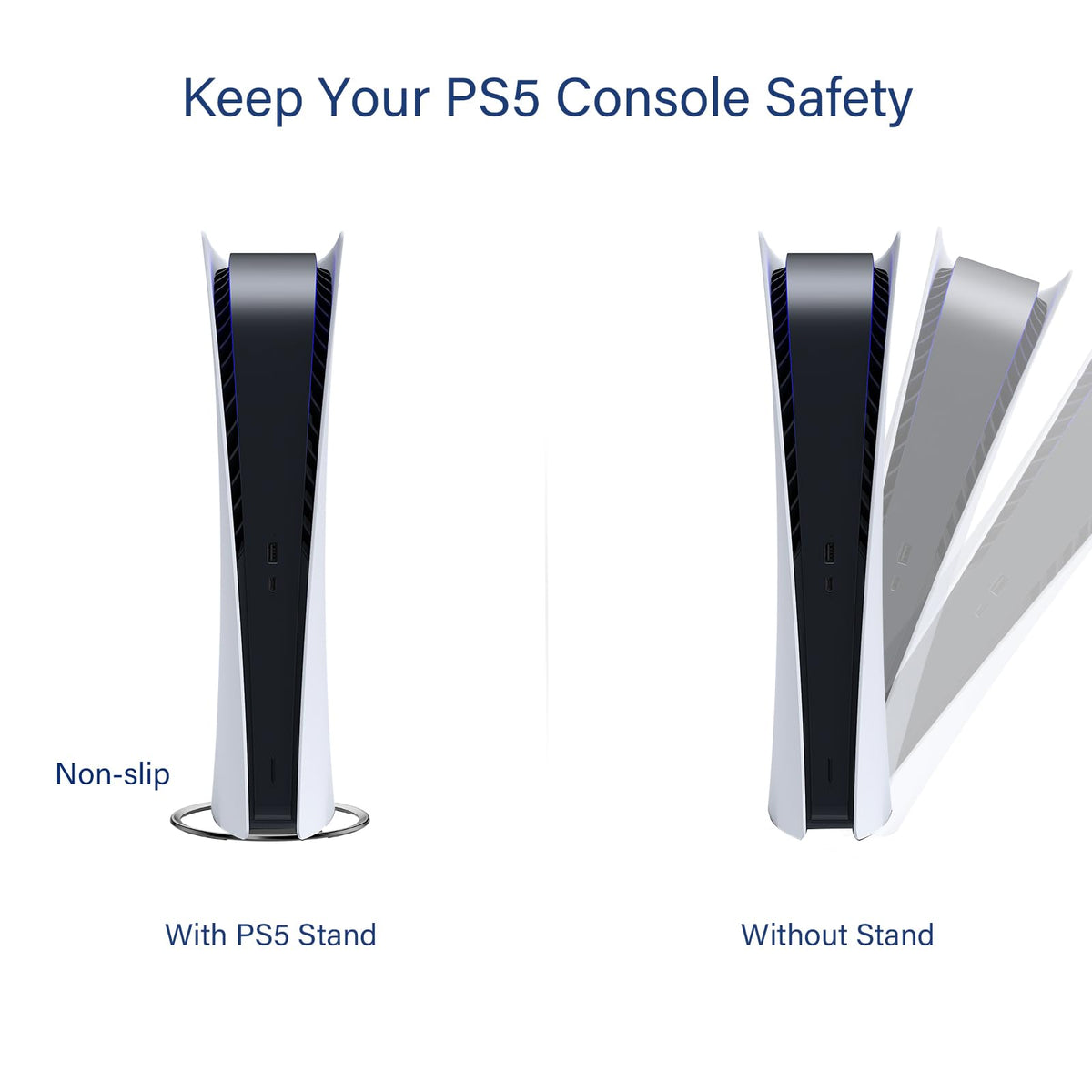 ANNSKIN PS5 Slim Vertical Stand - Non-Slip Base Mount for PS5/PS5 Slim Consoles - Silver/Black, Model W1