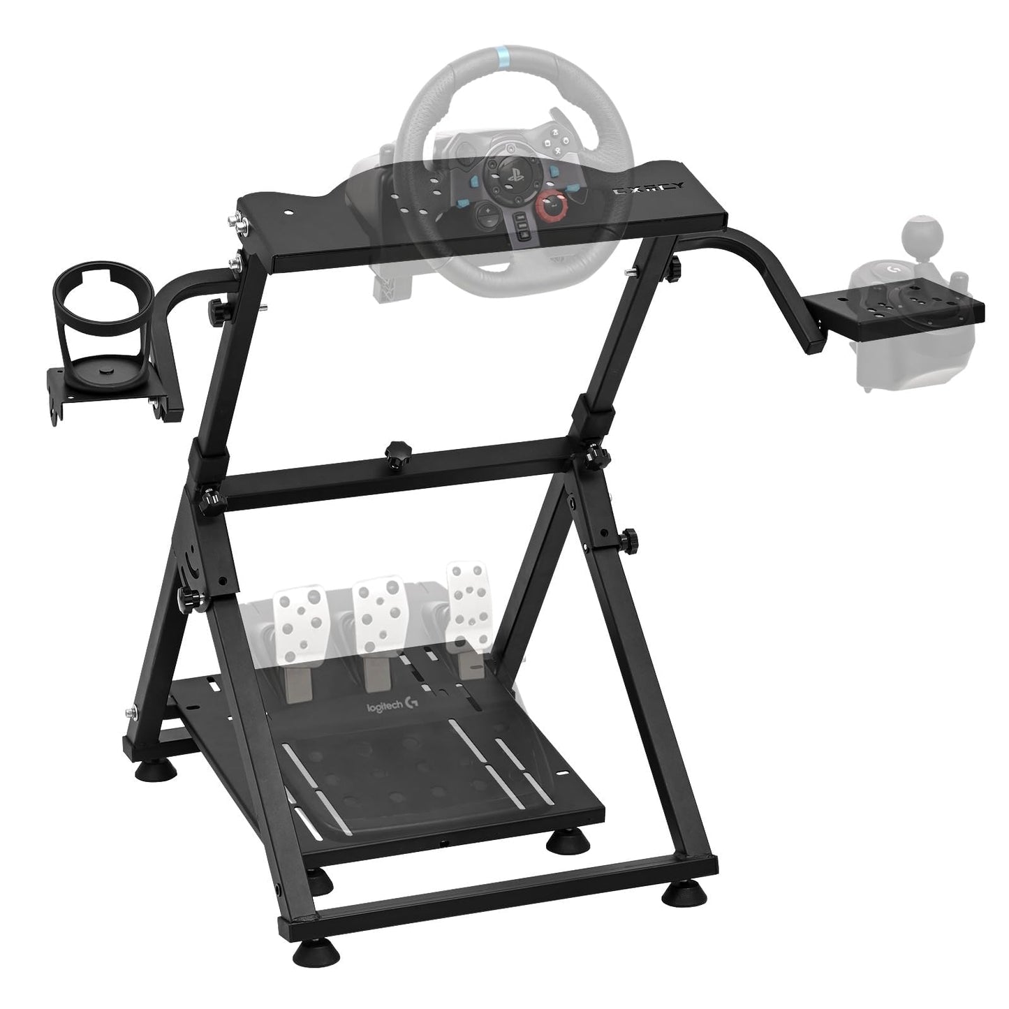CXRCY Racing Wheel Stand - Adjustable & Foldable with Cup Holder, Compatible with Logitech G920/G29/G27/G25, Black