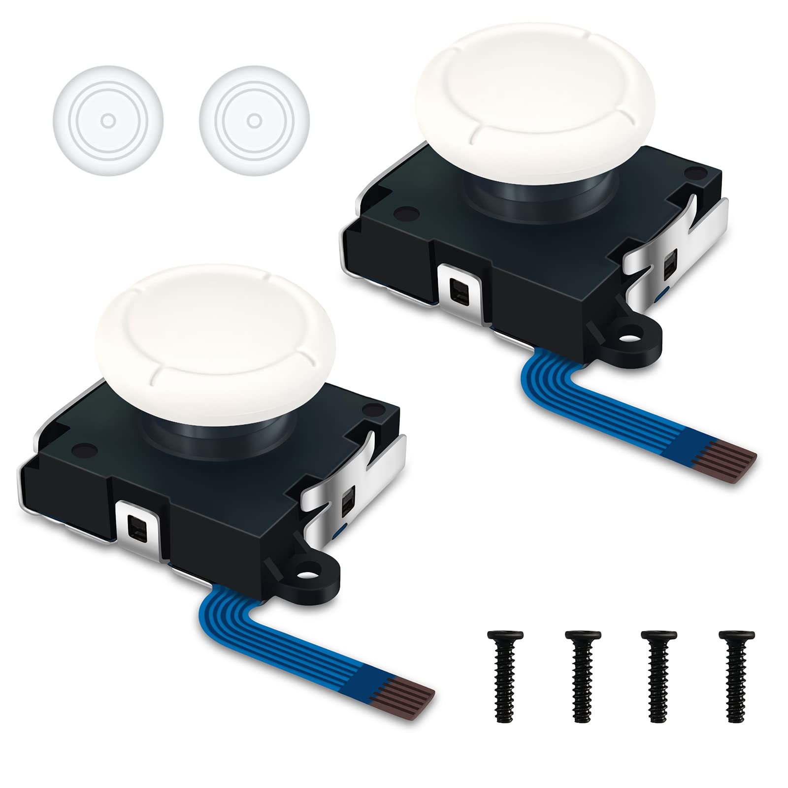 BRHE 3D Analog Joystick Replacement Left/Right Repair Kit Thumb Sticks Sensor with 4 Y  Screws for Switch Controller NS Lite Console - 2 Pack (White)
