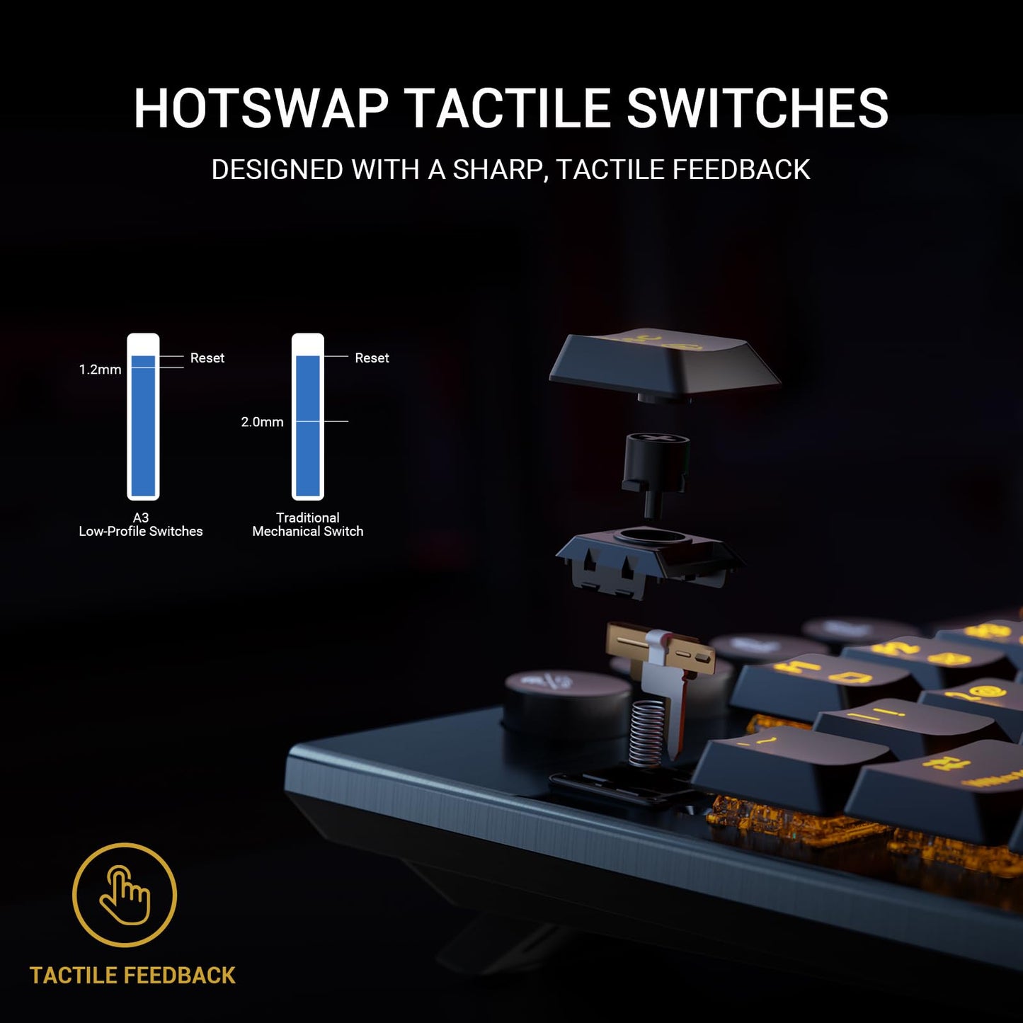 Hexgears Immersion A3 Low-Profile Wireless Mechanical Keyboard - TKL, RGB Backlit, BT5.0, Midnight Black, Tactile Switches, 5800mAh Battery