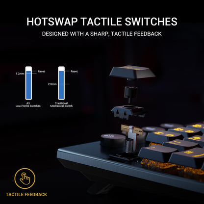 Hexgears Immersion A3 Low-Profile Wireless Mechanical Keyboard - TKL, RGB Backlit, BT5.0, Midnight Black, Tactile Switches, 5800mAh Battery