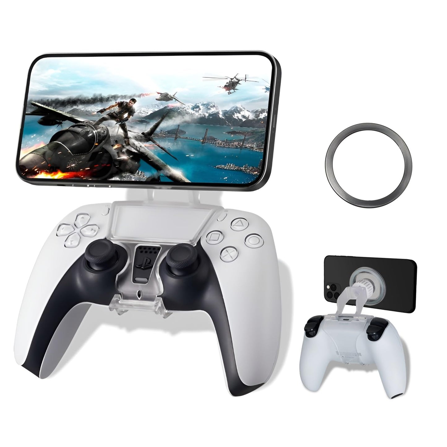NBCP PS5 Controller Phone Mount - Adjustable Mobile Phone Holder Clip for Playstation 5 Dualsense  Magnetic Gaming Clip for iPhone & Android - Ergonomic Design  Ultra-Strong Magnets  360 Rotation