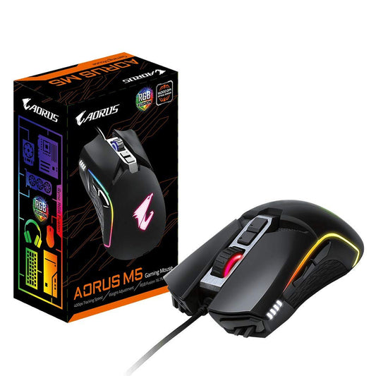 GIGABYTE AORUS RGB 16000 dpi Optical Sensor Fully Programmable and Saved Onboard 16.7M Customizable Lighting Gaming Mouse - GM-AORUS M5 Black