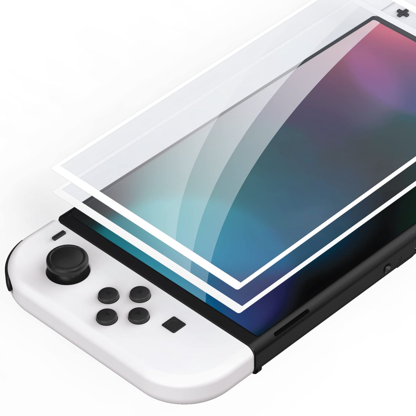 PlayVital White Border Tempered Glass Screen Protector for Nintendo Switch OLED  Anti-Scratch Transparent HD Clear Protector Film for Switch OLED - 2 Pack Included