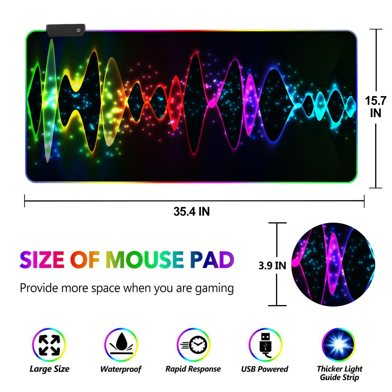 DINKY RGB Gaming Mouse Pad - Large 31.4x11.8 inch, 14 Lighting Modes, Water Resistant, Purple Nebula - Model DK-RGB-80-001
