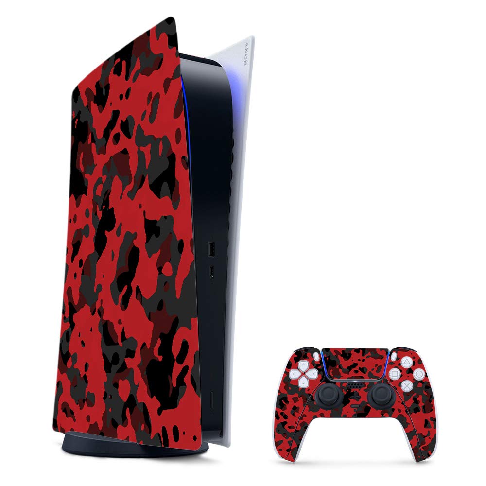 MightySkins Gaming Skin for PS5 / Playstation 5 Digital Edition Bundle - Red Modern Camo | Protective Viny wrap | Easy to Apply and Change Style | Made in The USA