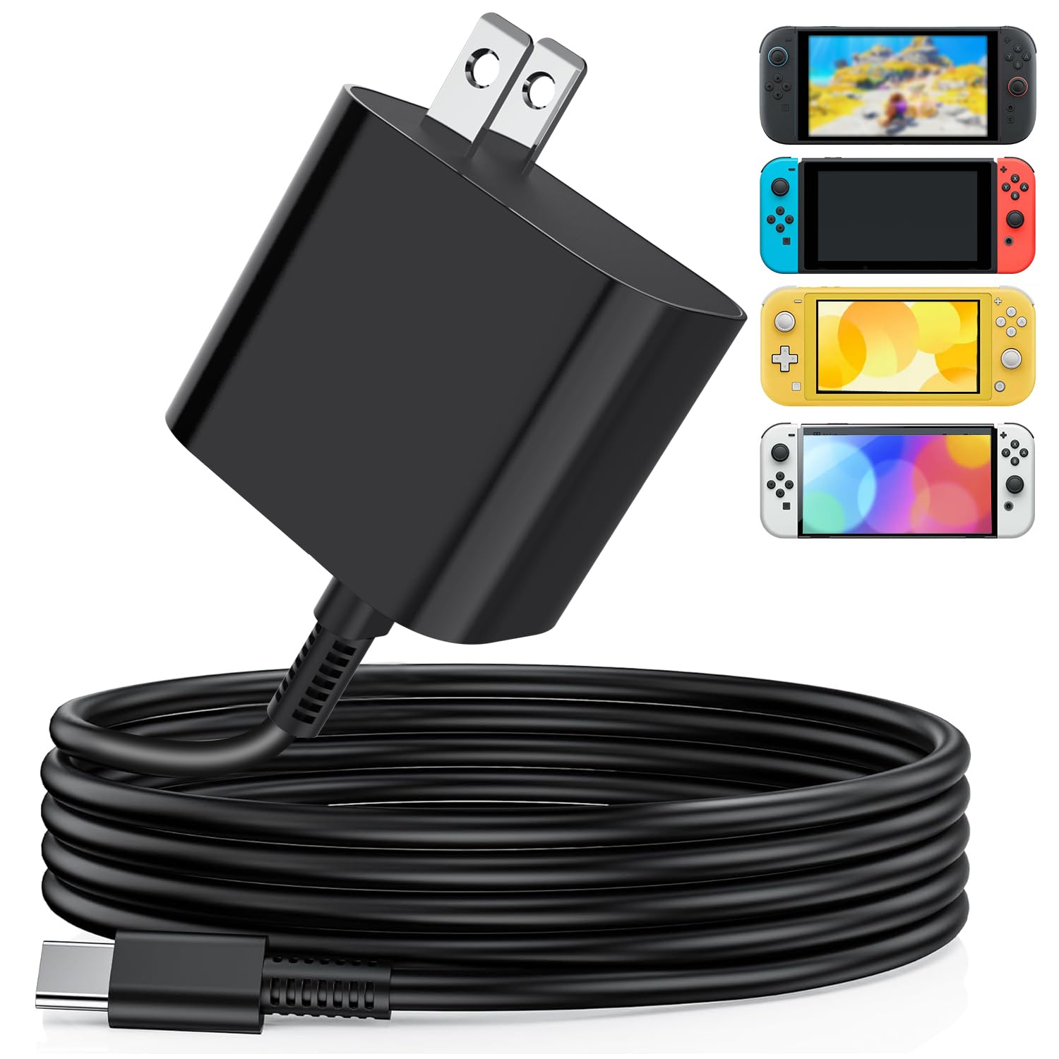 JZW-Shop 60W Fast Charging Charger for Nintendo Switch & Steam Deck - 20V 3.0A AC Adapter with 1.5M USB C Cable - Black