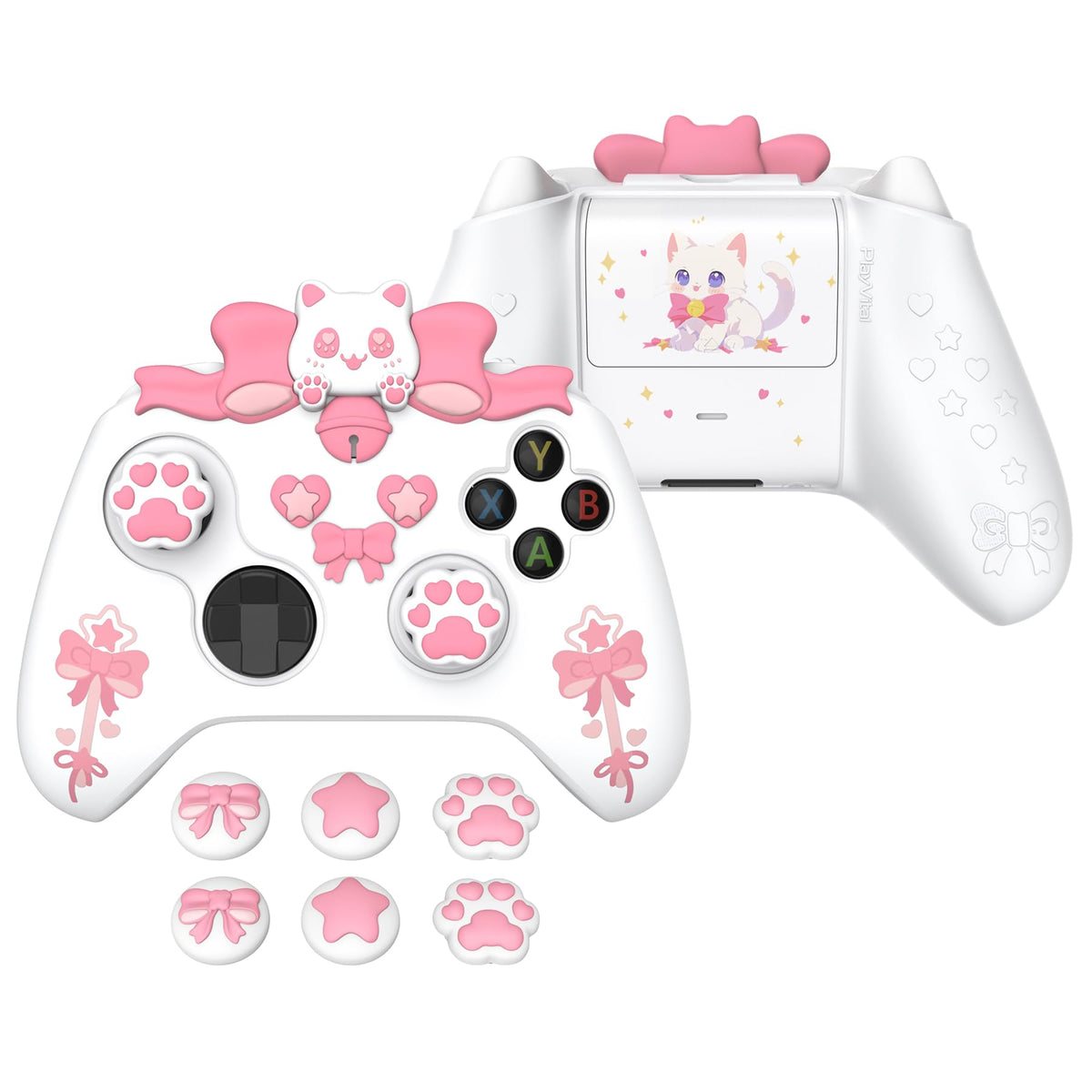 PlayVital Sweetheart Kitty Silicone Cover Compatible with Xbox Series X/S Controller with Thumb Grips and Stickers  Soft Rubber Protector with Anti-Slip Grip for Xbox Core Controller - White