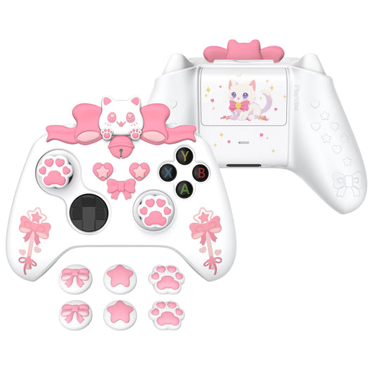 PlayVital Sweetheart Kitty Silicone Cover Compatible with Xbox Series X/S Controller with Thumb Grips and Stickers  Soft Rubber Protector with Anti-Slip Grip for Xbox Core Controller - White