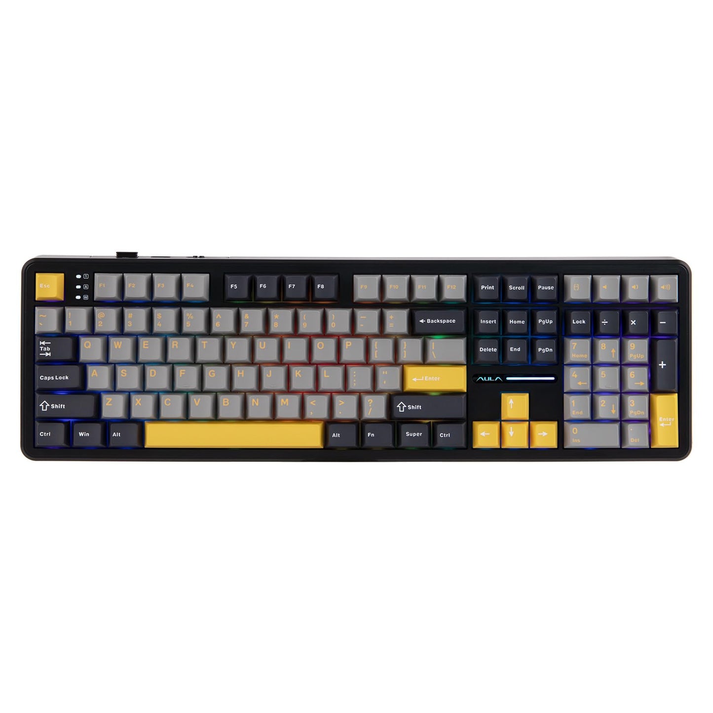 MechLands Aula F108 100% Wireless Gaming Keyboard  Full Size Custom Gasket Mechanical Keyboard  4000mAh Battery  Programmable 108 Keys  Hot-Swappable  for Win/Mac (Grey&Yellow)
