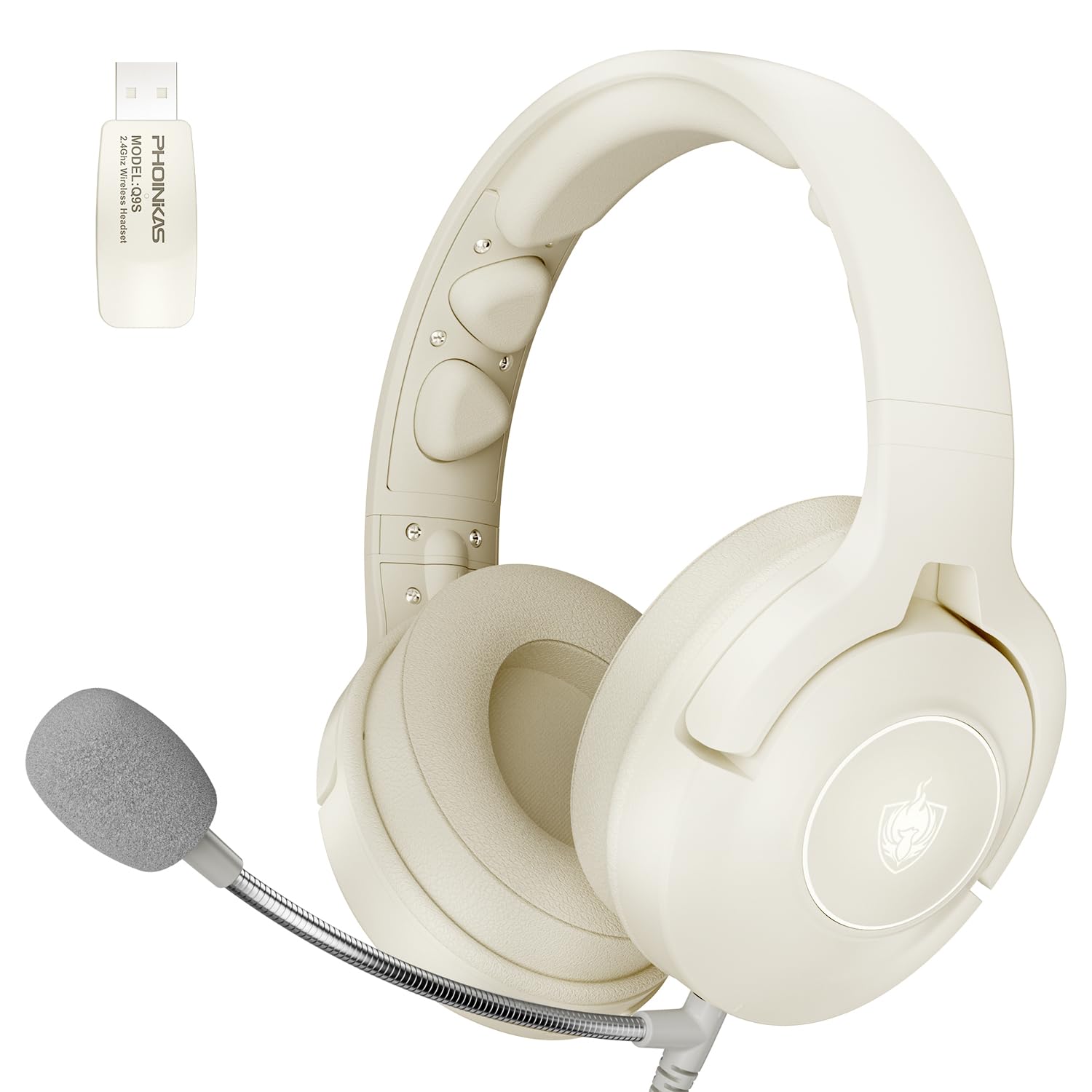 YOTMS Wireless Gaming Headset Q6 - Noise Canceling Mic, 30H+ Battery, 7.1 Surround Sound, Beige - Compatible with PS5, PS4, PC, Switch