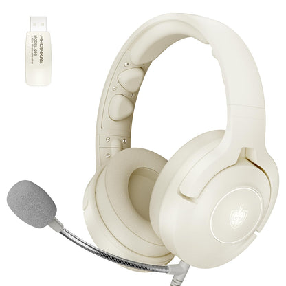 YOTMS Wireless Gaming Headset Q6 - Noise Canceling Mic, 30H+ Battery, 7.1 Surround Sound, Beige - Compatible with PS5, PS4, PC, Switch