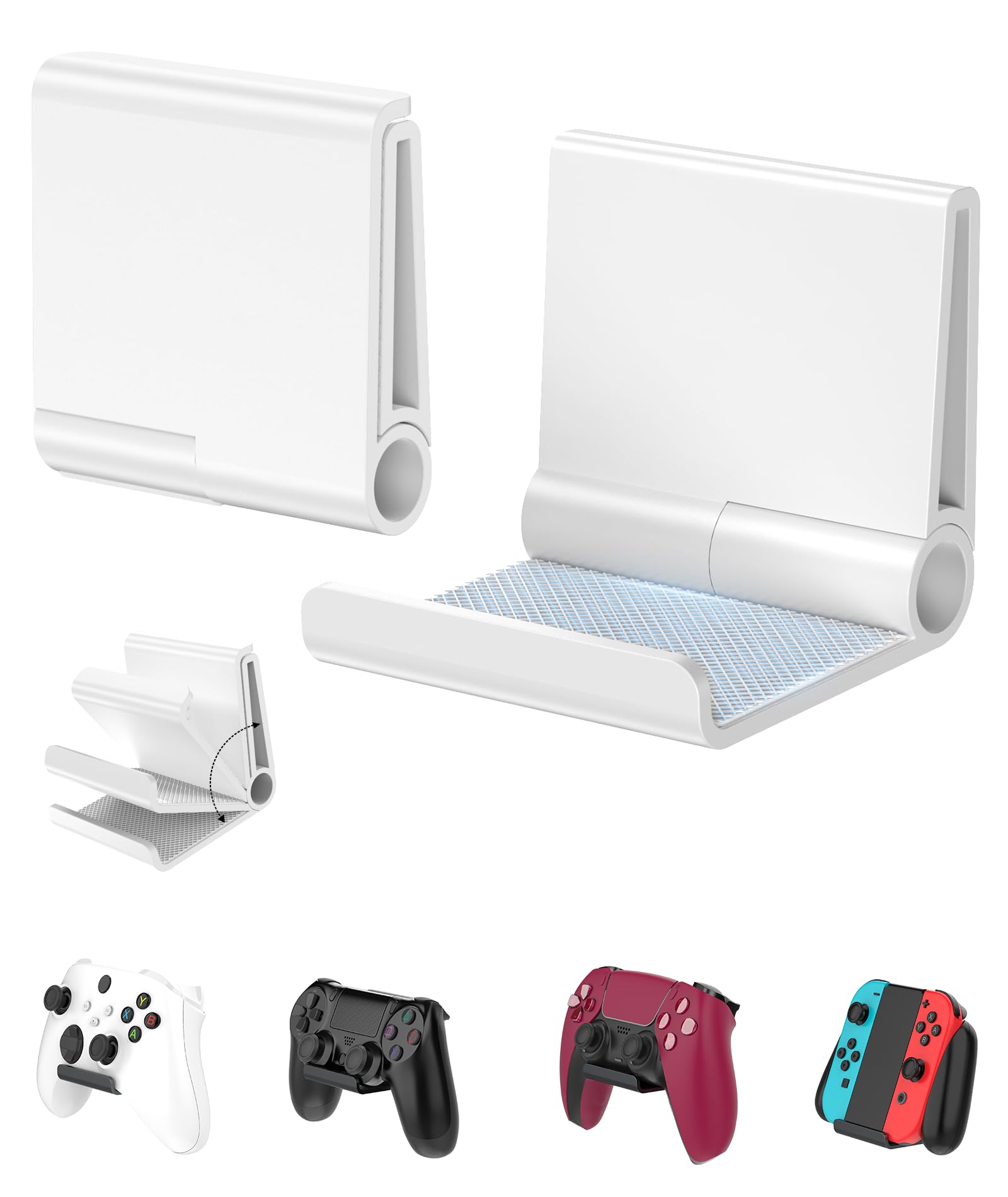 4 Pack Foldable Controller Wall Mount Holder for Xbox PS5 PS4 PS3 Switch Pro Strong Adhesive/Screw Upgraded Controller Stand Han