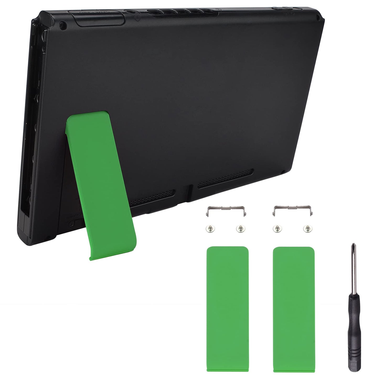 eXtremeRate 2 Set of Green Soft Touch Replacement Kickstand for Nintendo Switch Console  Back Bracket Holder Kick Stand for Nintendo Switch - Console NOT Included