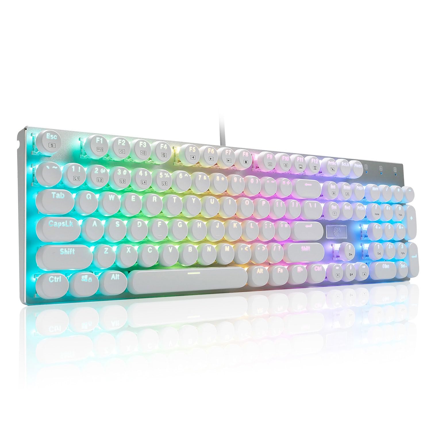 HUO JI E-Yooso Z-88 Wired Typewriter Style Mechanical Gaming Keyboard  Programmable RGB Backlit  Blue Switches - Clicky  USB-C Cable  Metal Panel  104 Double-Shot Keycaps for PC  White