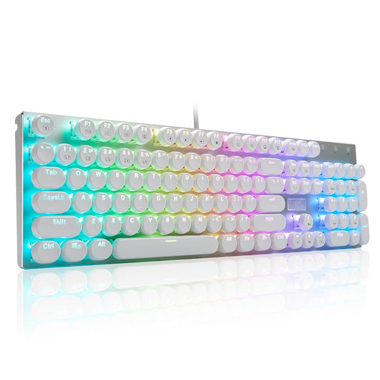 HUO JI E-Yooso Z-88 Wired Typewriter Style Mechanical Gaming Keyboard  Programmable RGB Backlit  Blue Switches - Clicky  USB-C Cable  Metal Panel  104 Double-Shot Keycaps for PC  White