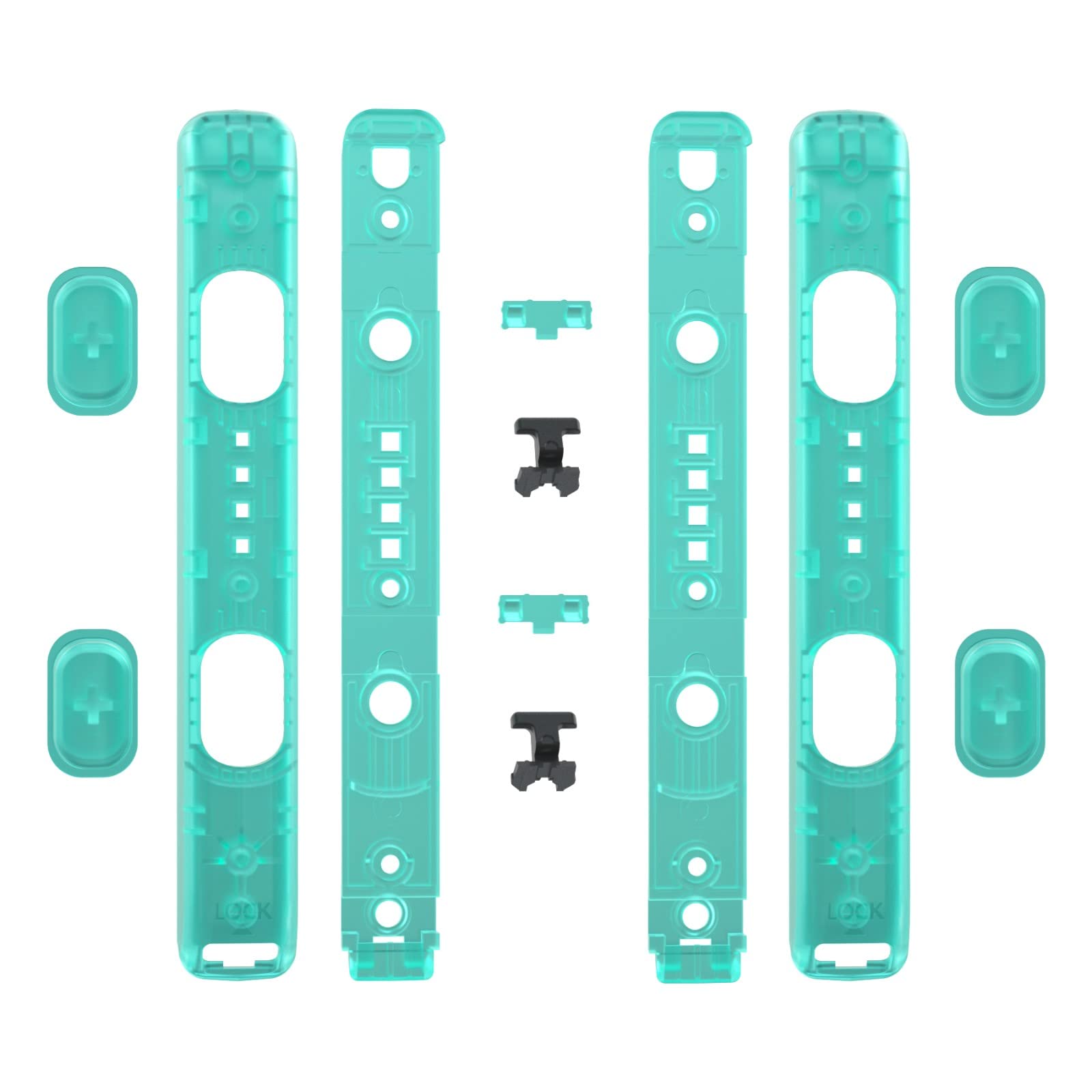 eXtremeRate DIY Replacement Shell for Joycon Strap  Transparent Clear Emerald Green Custom Controller Wrist Strap Housing Buttons for Nintendo Switch & Switch OLED Model - 2 Pack