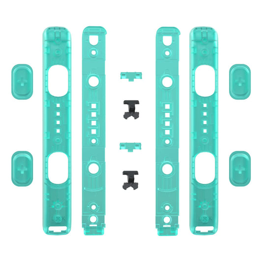 eXtremeRate DIY Replacement Shell for Joycon Strap  Transparent Clear Emerald Green Custom Controller Wrist Strap Housing Buttons for Nintendo Switch & Switch OLED Model - 2 Pack
