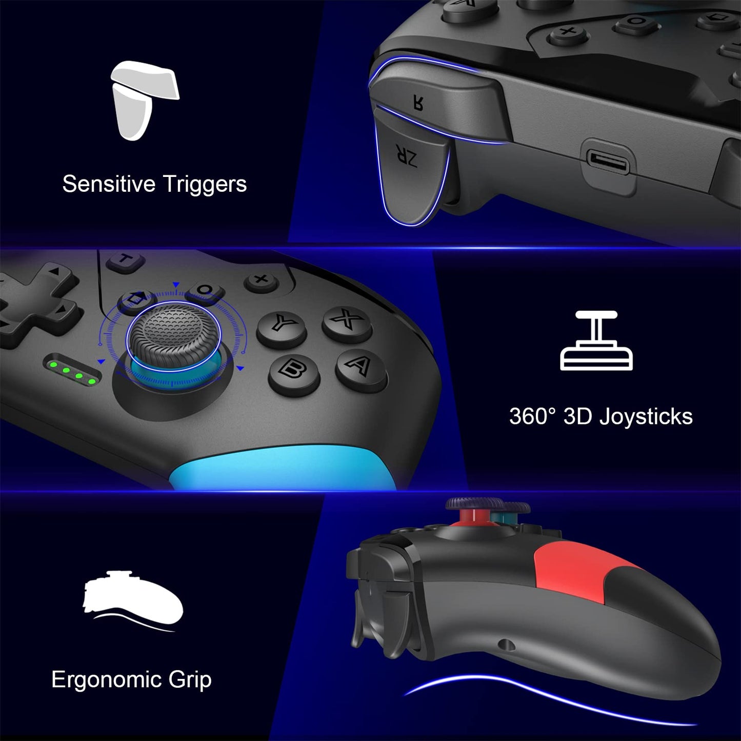 HUDOBBYE Wireless Switch Controller with Paddles, Back Buttons, Turbo - Red/Blue for Switch/Switch Lite/Switch OLED