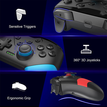 HUDOBBYE Wireless Switch Controller with Paddles, Back Buttons, Turbo - Red/Blue for Switch/Switch Lite/Switch OLED