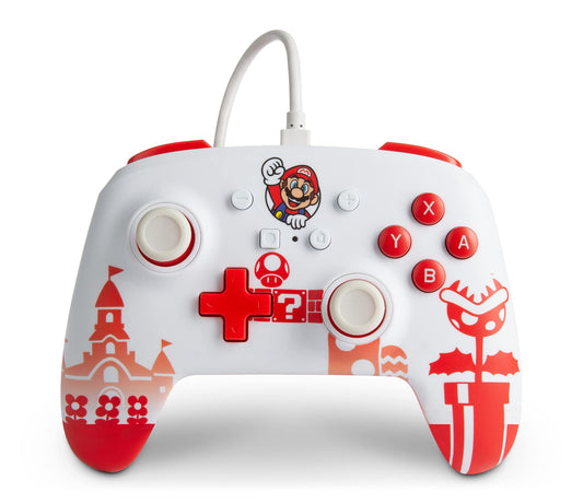 PowerA Enhanced Wired Controller for Nintendo Switch - Mario Red/White, Gamepad, game controller, wired controller, officially l